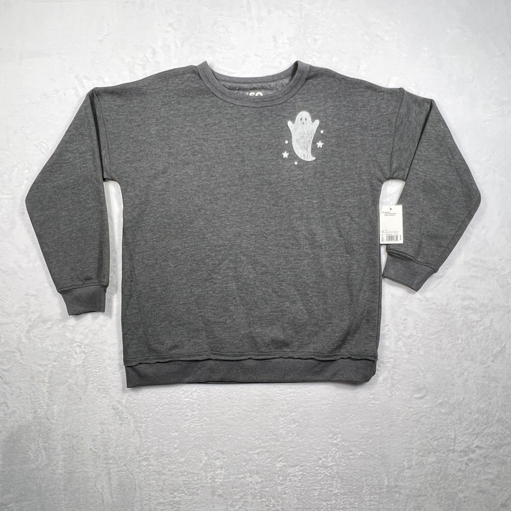 SO Girls XL 14/16 Lets Go Ghouls Ghost Halloween Oversized Sweatshirt NWT Gray
